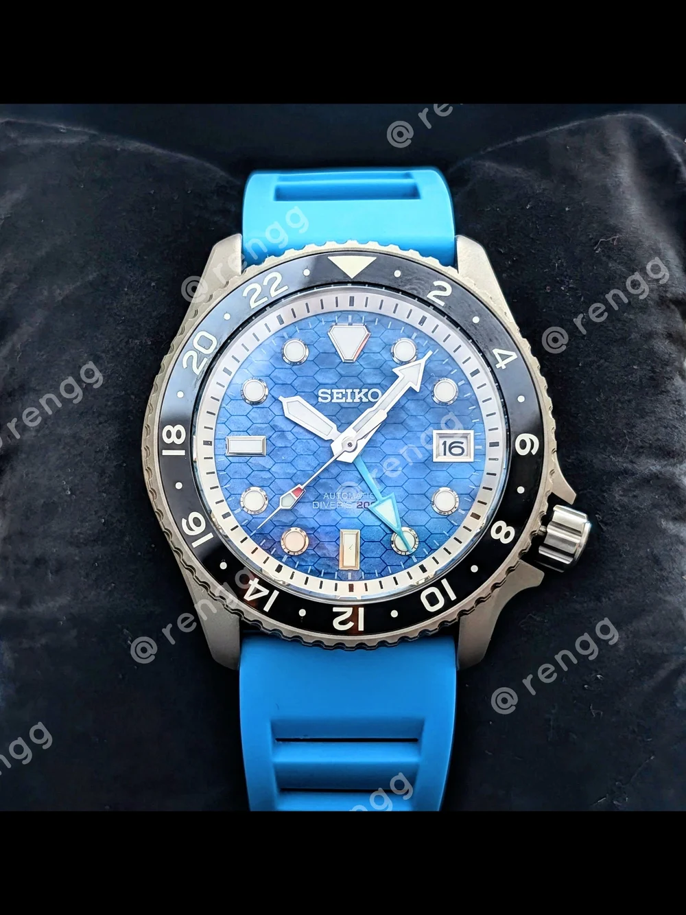 42mm Titanium Seiko Blue Honeycomb Dial GMT Automatic Diver Mod Watch Sapphire